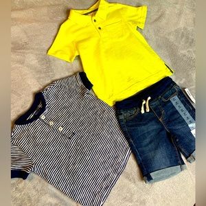 Boys 3T Bundle, Yellow Gymboree Polo, Ralph Lauren Henley, denim old navy shorts